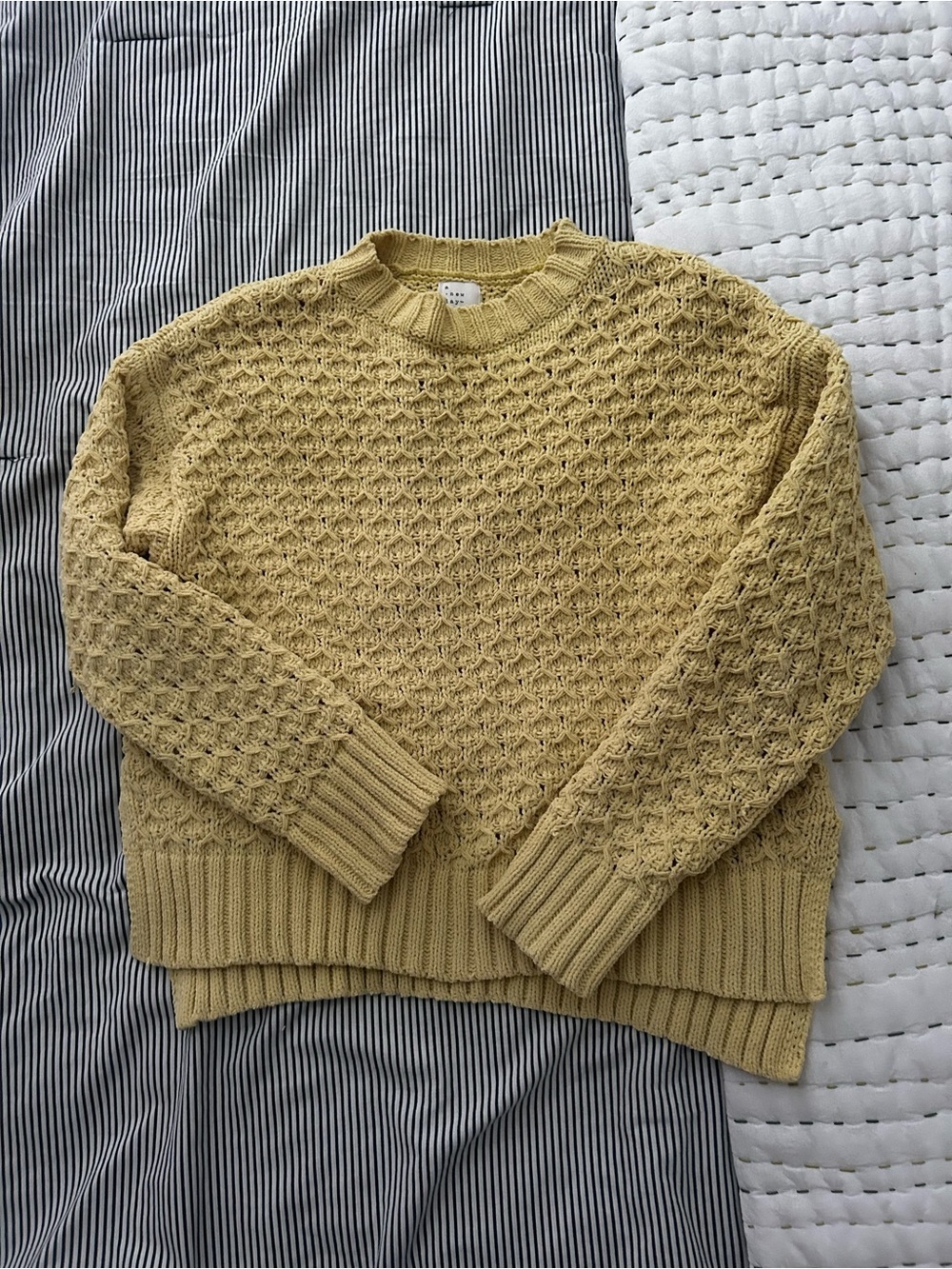 a new day Yellow Textured Knit Crewneck Sweater